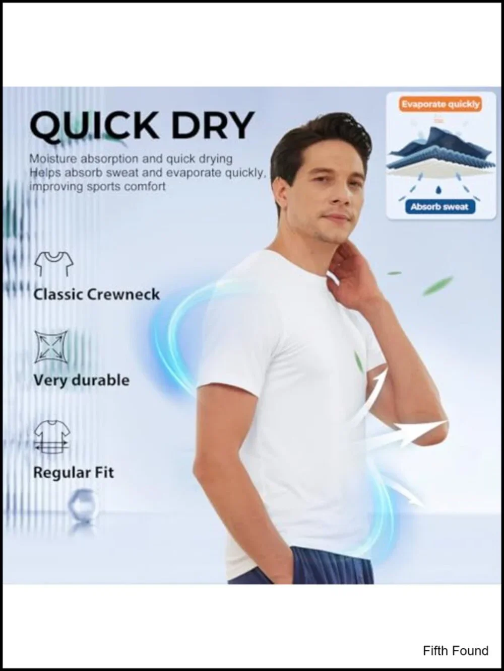 Men's Moisture Wicking Crewneck Undershirts 6 Pack Breathable Stretch Tees